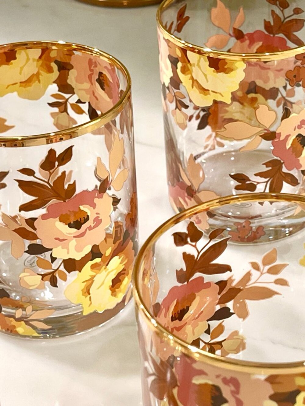 MacKenzie-Childs Wild Rose Gold Lustre Tumblers Set of 4-NWT